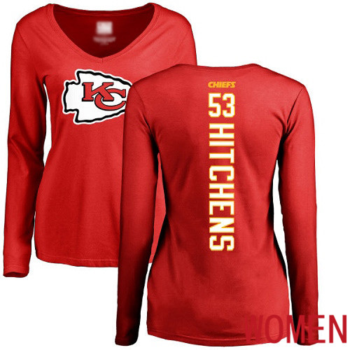 Women Kansas City Chiefs #53 Hitchens Anthony Red Backer Slim Fit Long Sleeve NFL T Shirt->youth nfl jersey->Youth Jersey